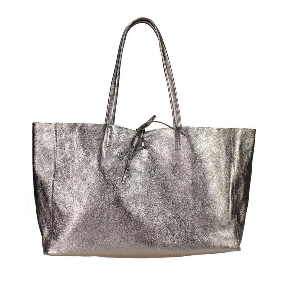 Metallic Bronze Italian Leather Large Tote Shoulder Bag